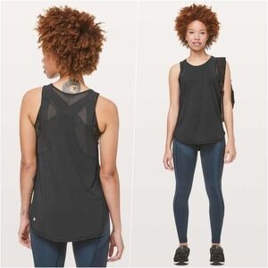 Lululemon High Neck Mesh Run Tank Black 4 NWOT